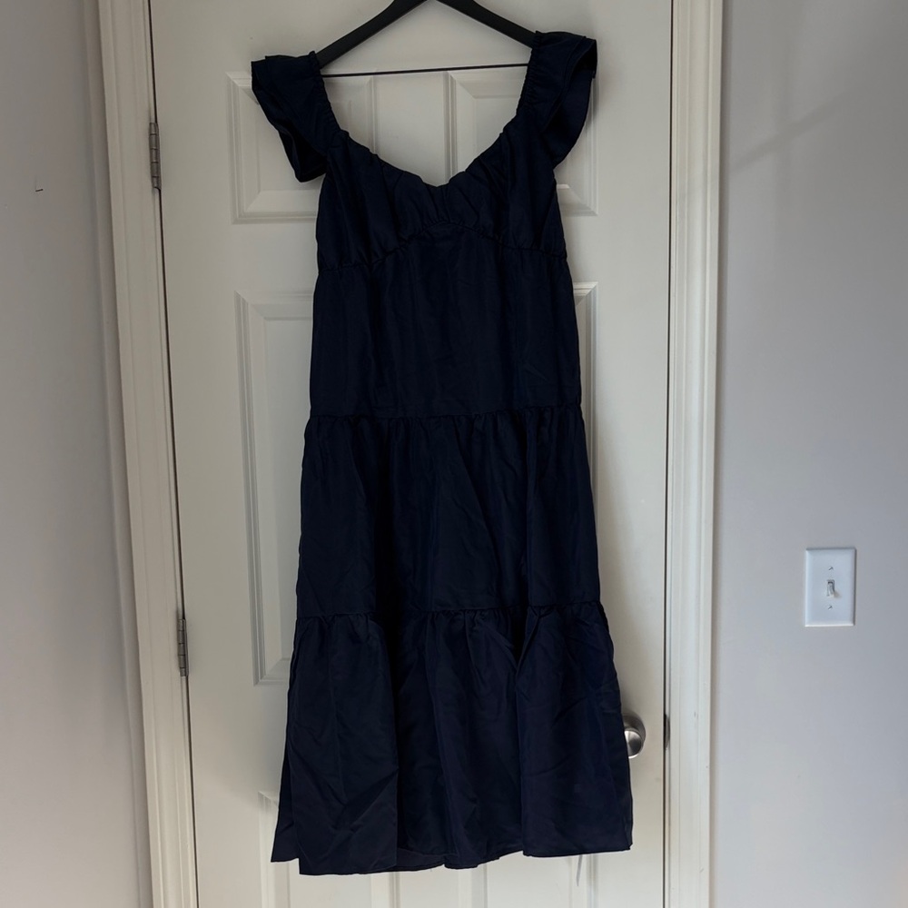 NWT Navy Ruffle-Sleeve Tiered Maxi Dress - Picture 4 of 5